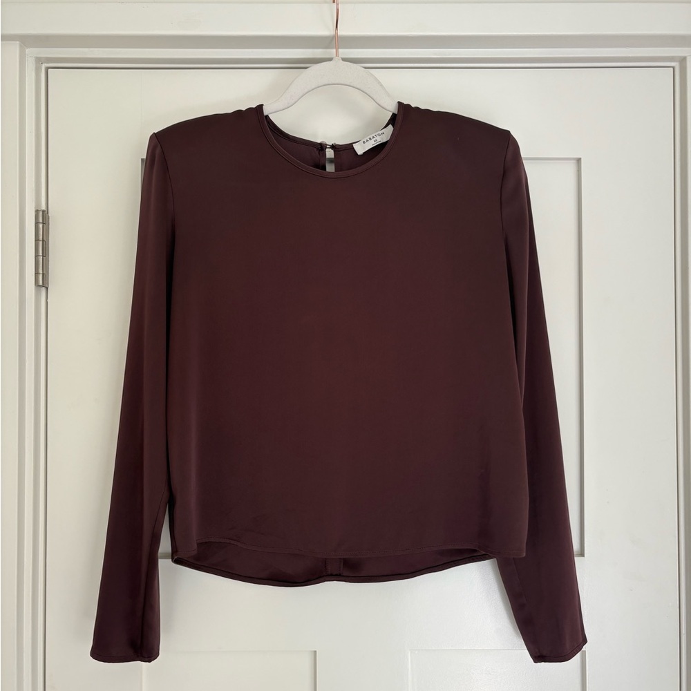 Aritzia Long Sleeve Crewneck Blouse in Deep Burgundy